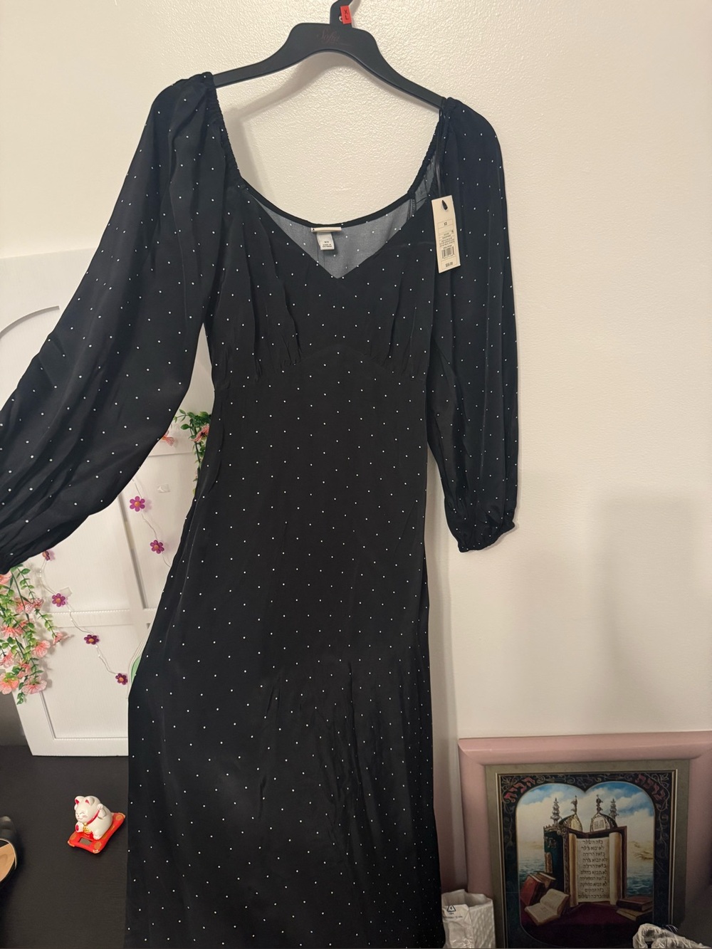 a new day Black Long Sleeve Polka Dot Midi Dress